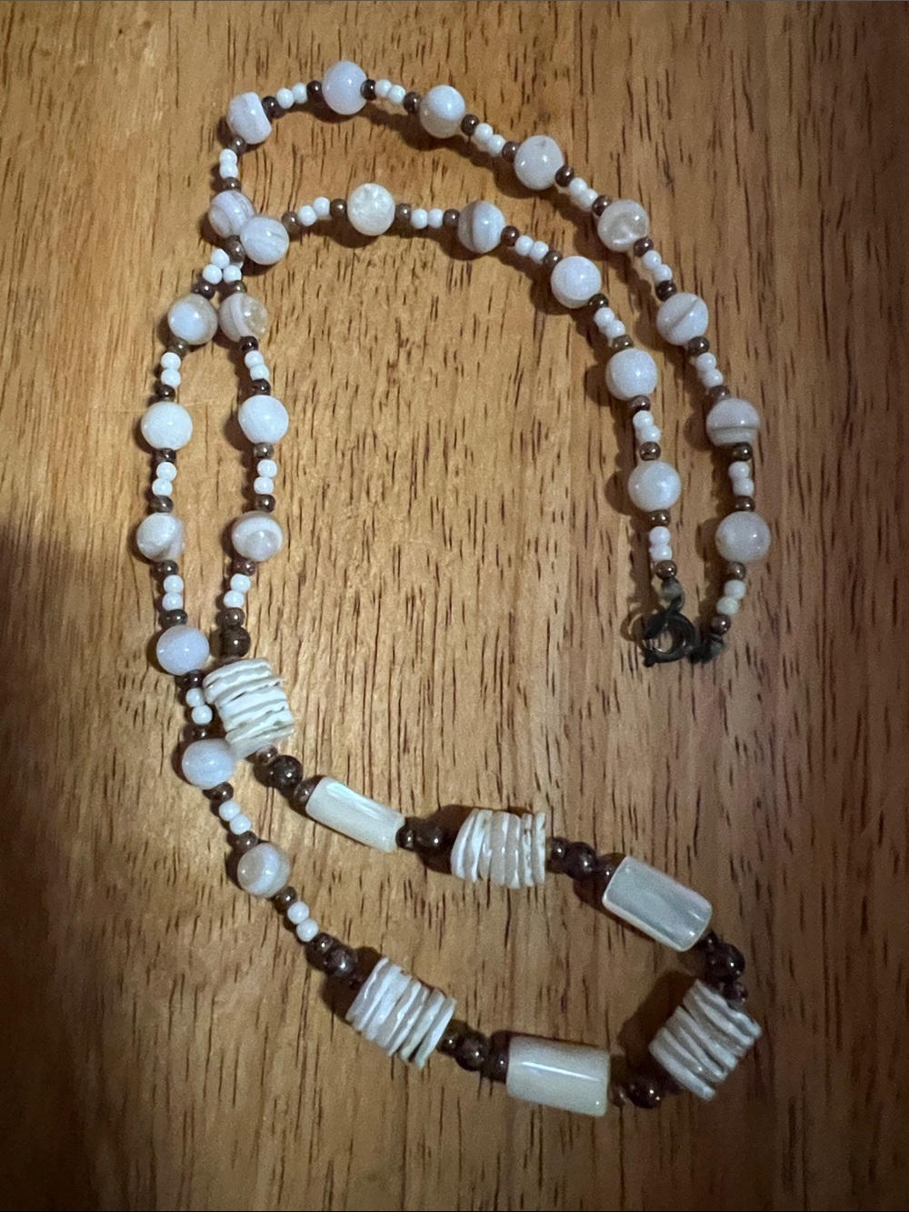 Vintage Handcrafted White and Brown Beaded Necklace BOHO Island